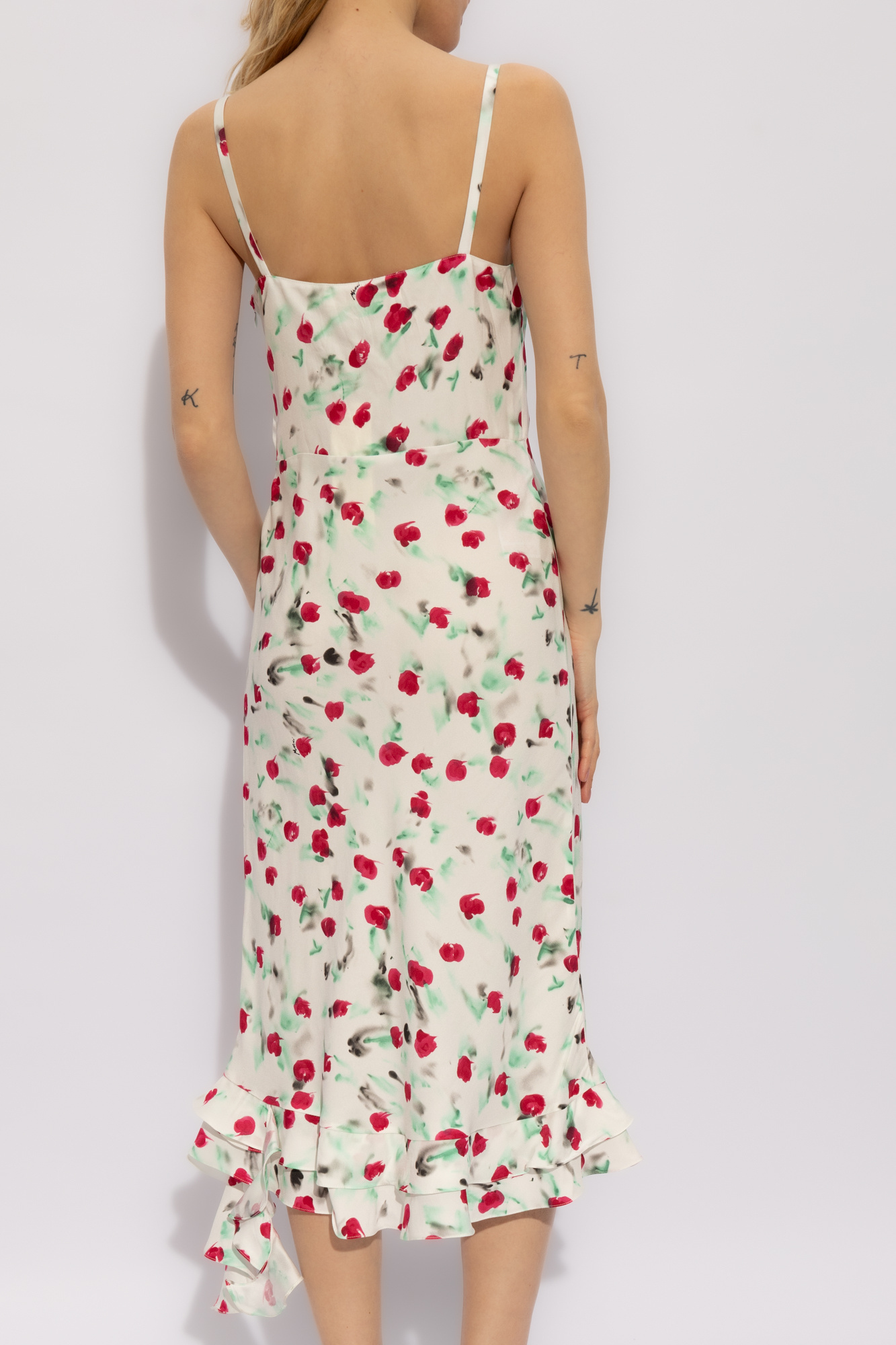 Marni Watercolor Floral Ruffle Tiered Midi Dress In White