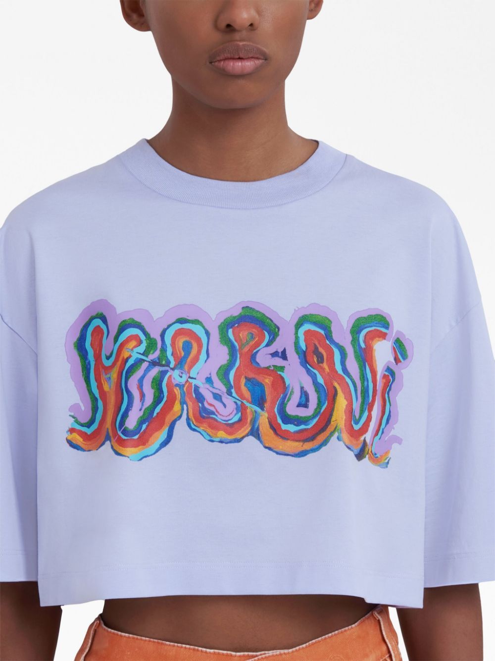 Marni Graphic-logo-print Cropped T-shirt In Blue