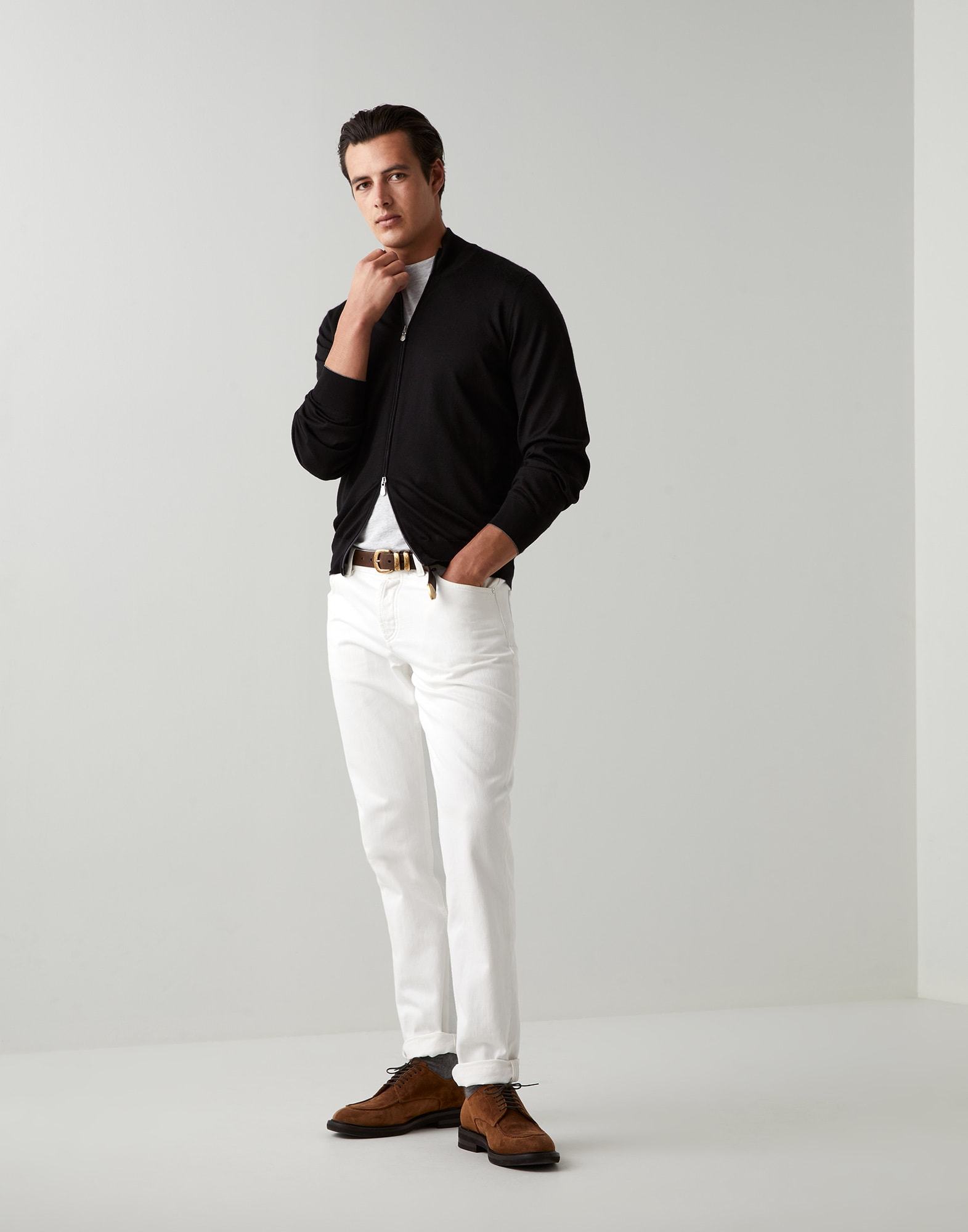 Brunello Cucinelli Zip-up Knitted Cashmere Jumper In Black