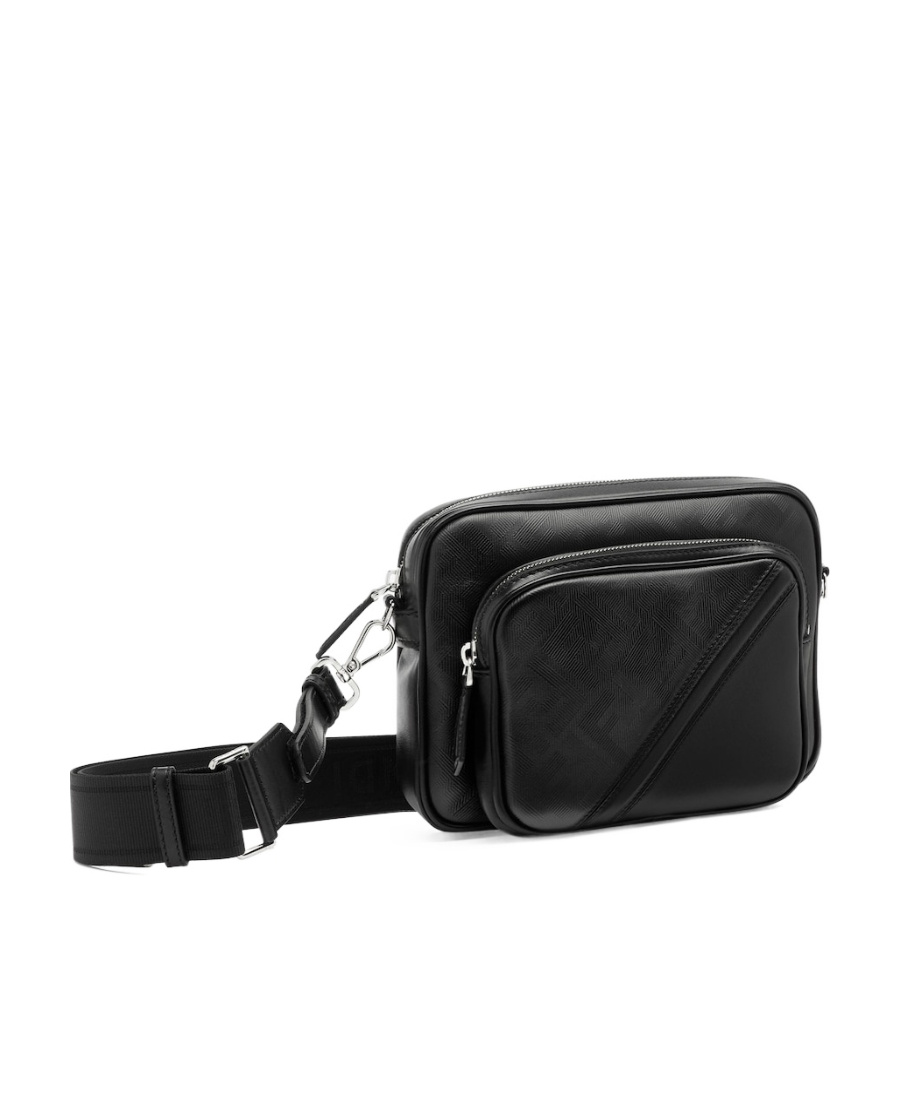 Fendi Shadow Diagonal Leather Messenger Bag In Black