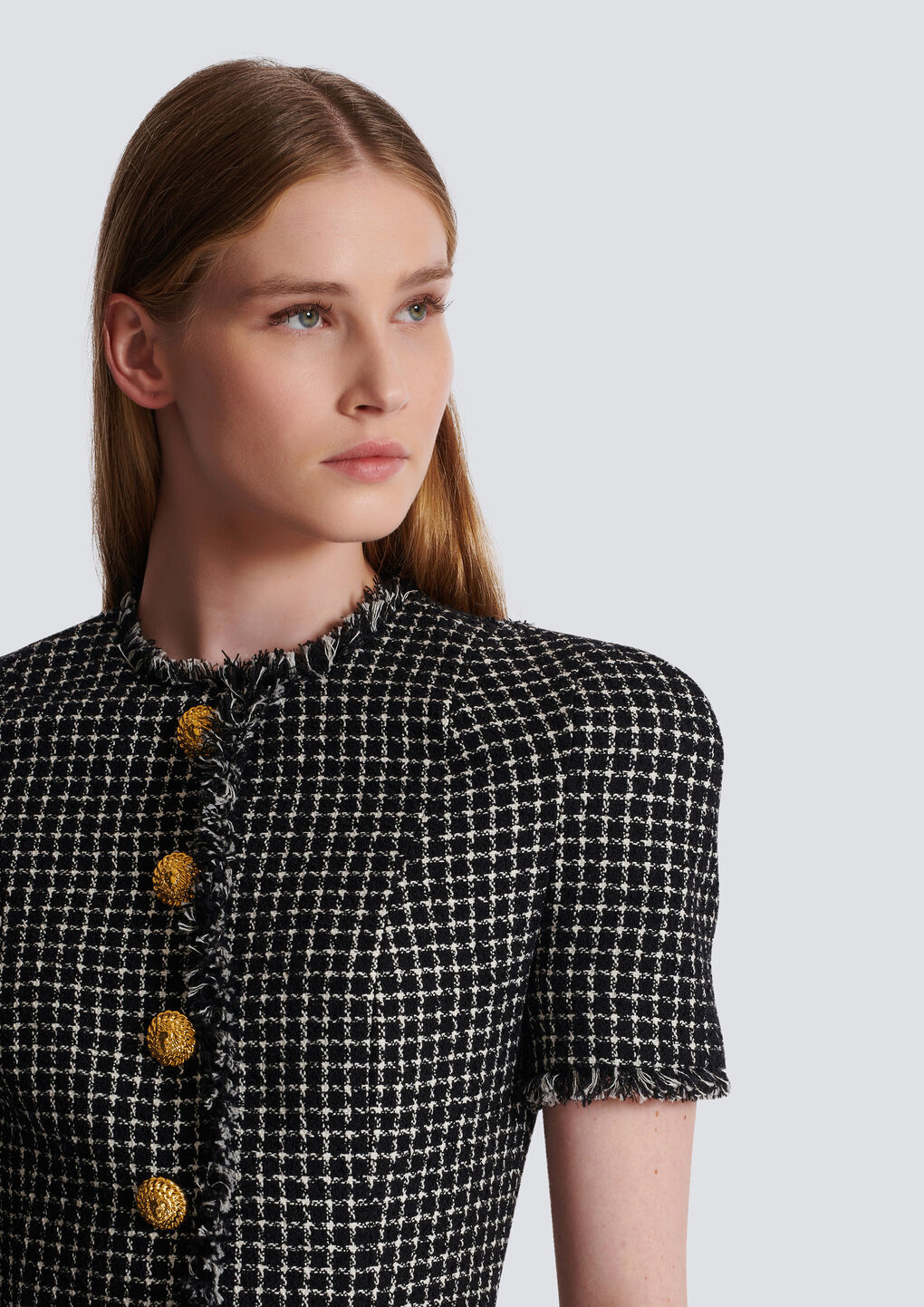 Balmain Pleated Cotton-blend Tweed Minidress In Black