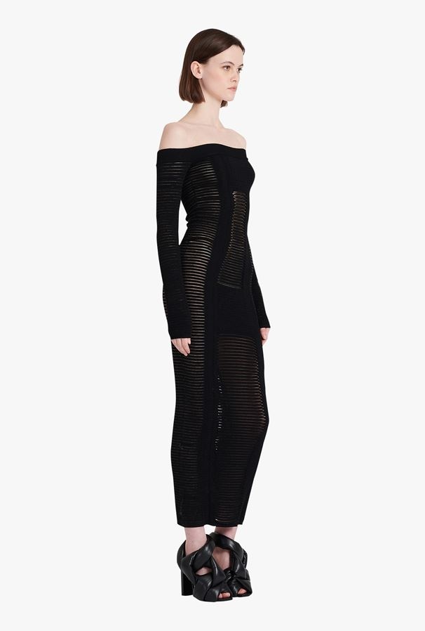 Balmain Black Viscose Midi Dress In Black