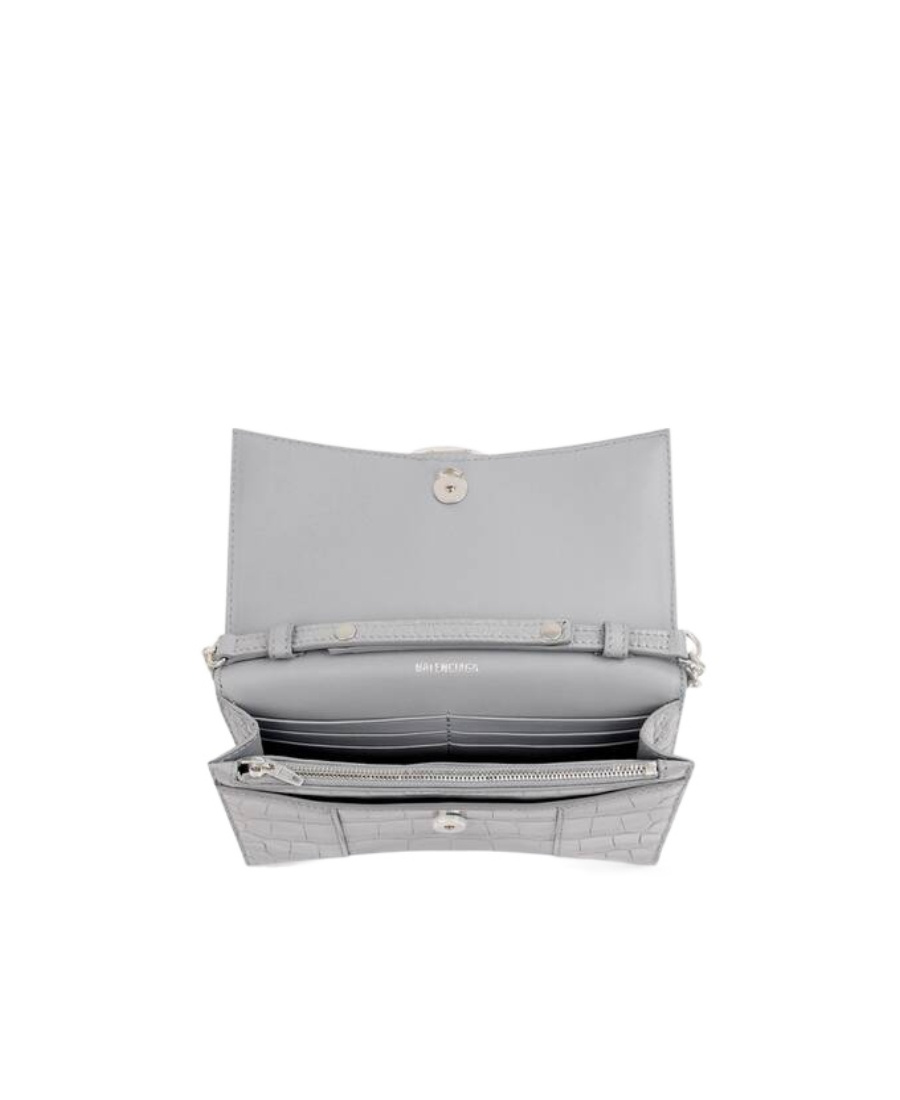 Balenciaga Hourglass Crocodile-effect Clutch Bag In White