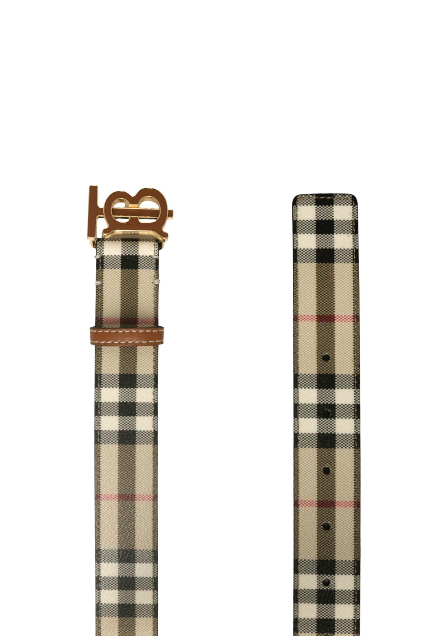 Burberry Check Tb Belt In Brown