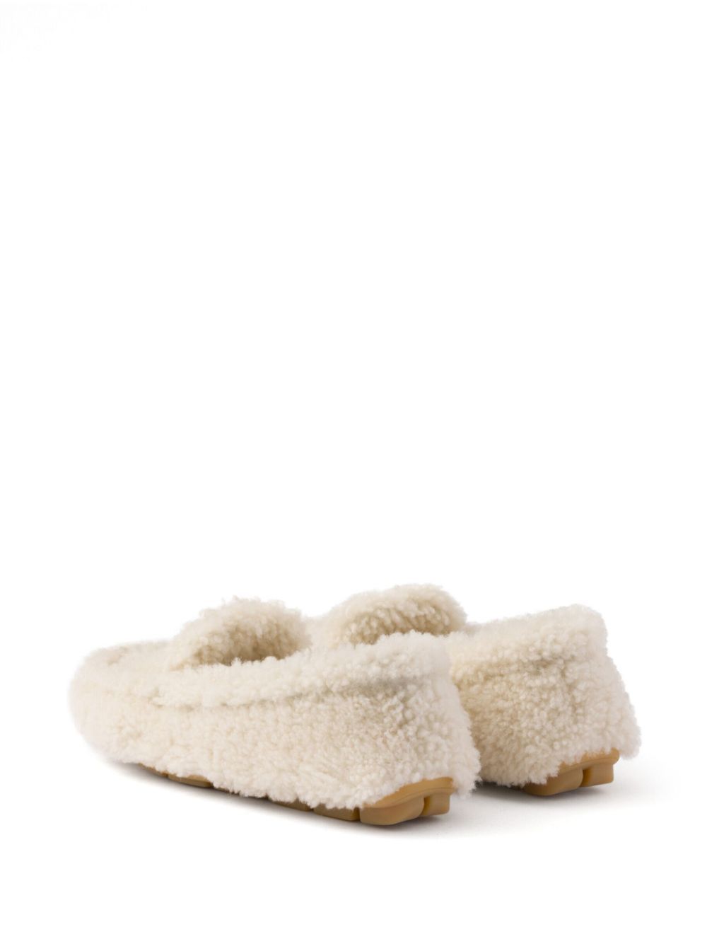 Prada Triangle Logo Shearling Loafers In Nude