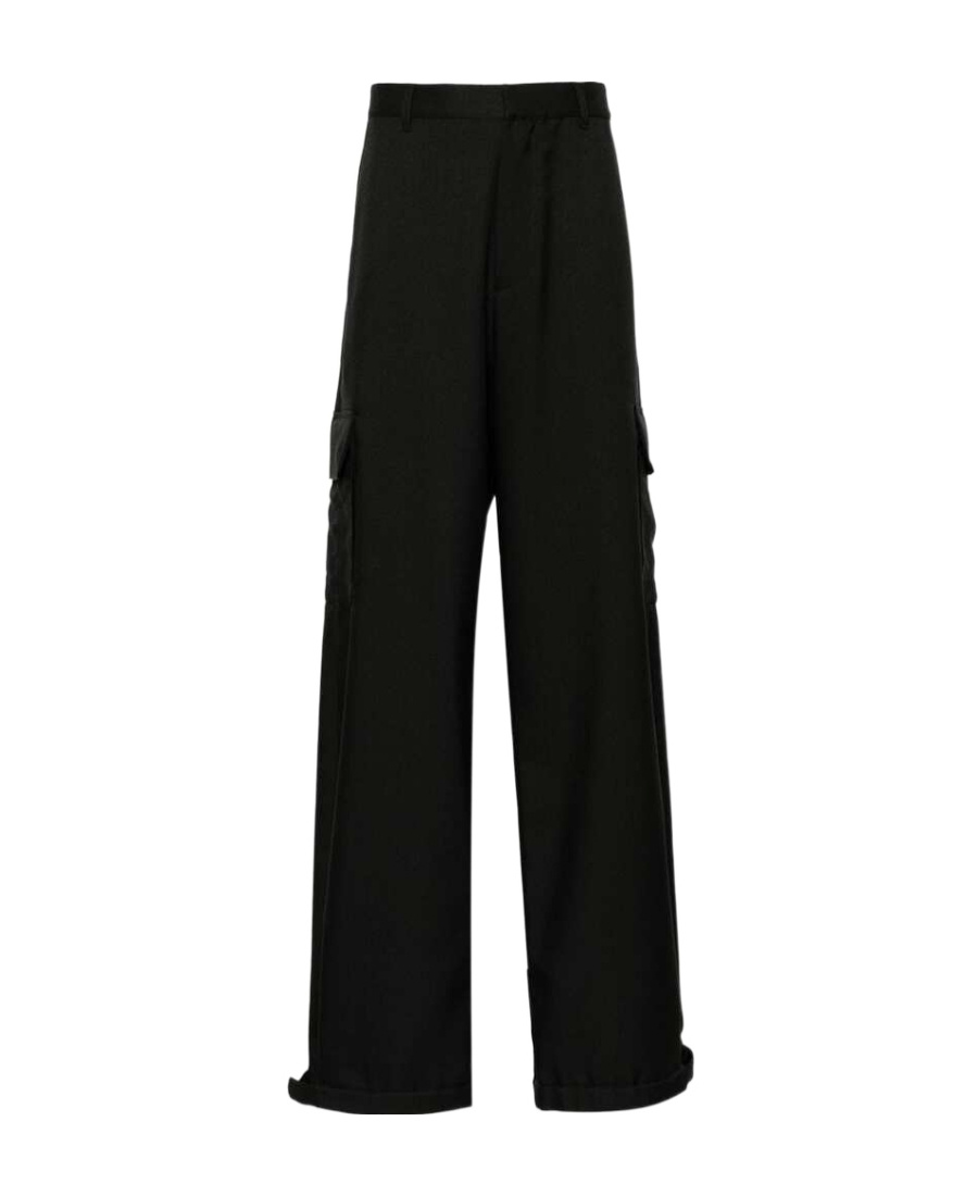 Off-white Ow Embroidery Nylon Cargo Pants In Black