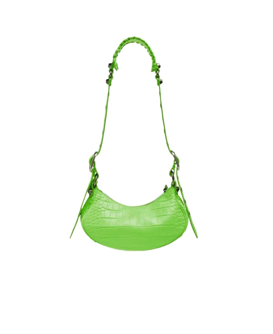 Balenciaga Green Leather Shoulder Handbag With Magnetic Closure And Metal Details In Green