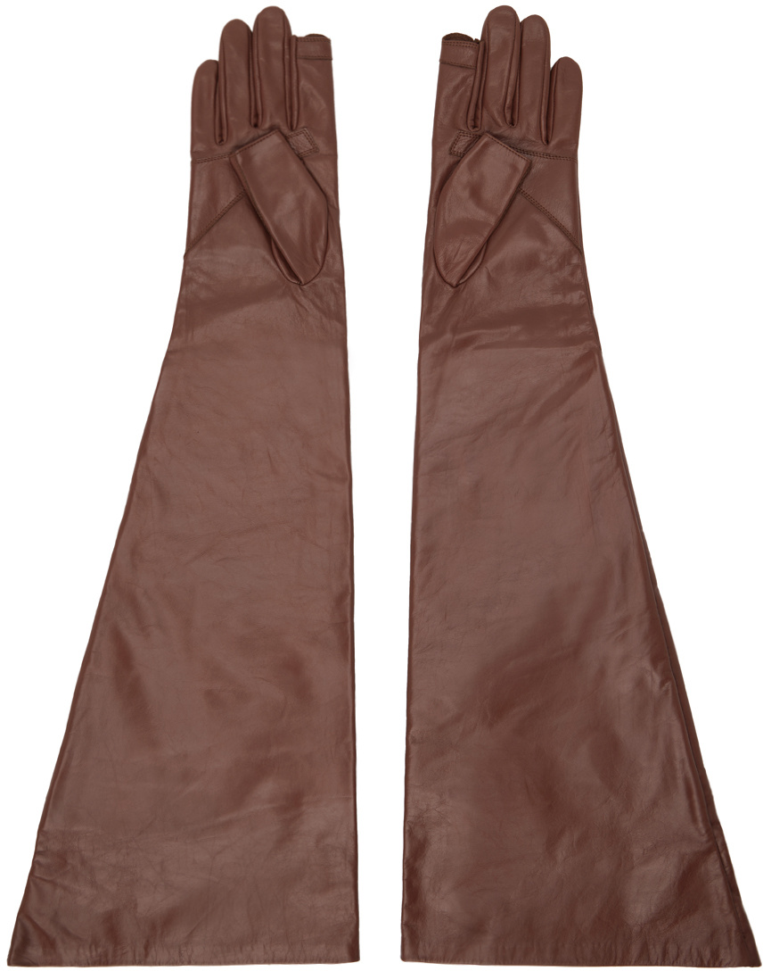 Rick Owens Porterville Long Gloves In Brown