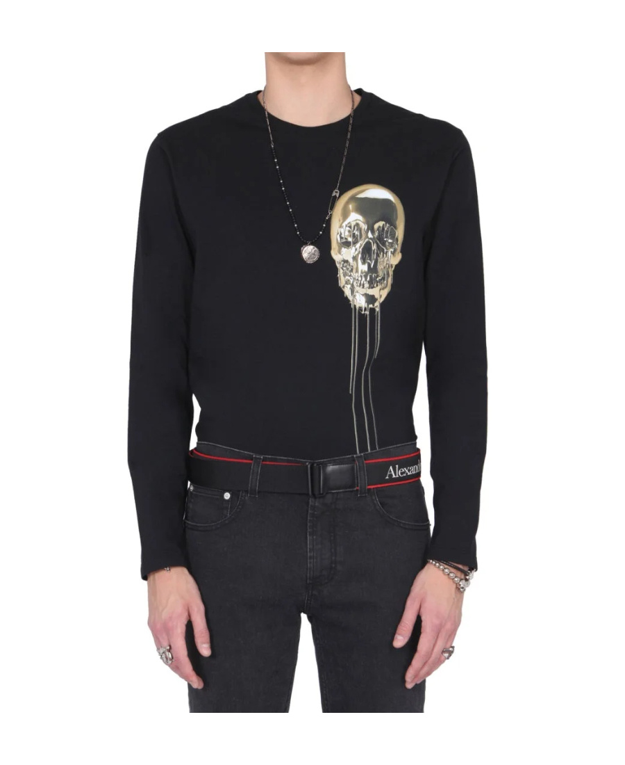 Alexander Mcqueen T-shirt With Round Neck And Long Sleeves In Black