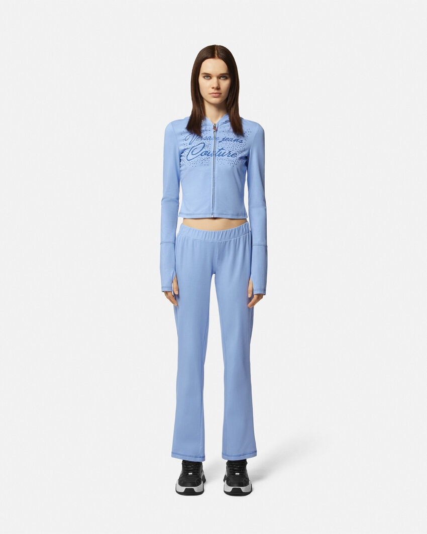 Versace Crystal Decoration Logo Sweatpants In Blue