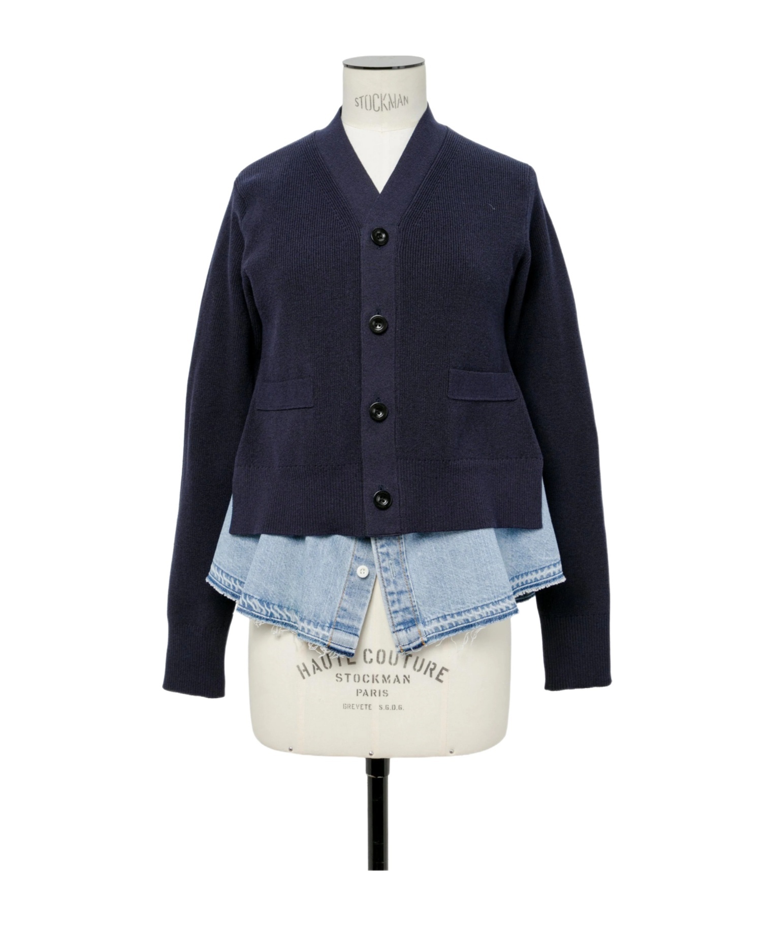 Sacai Denim X Knit Cardigan In Blue