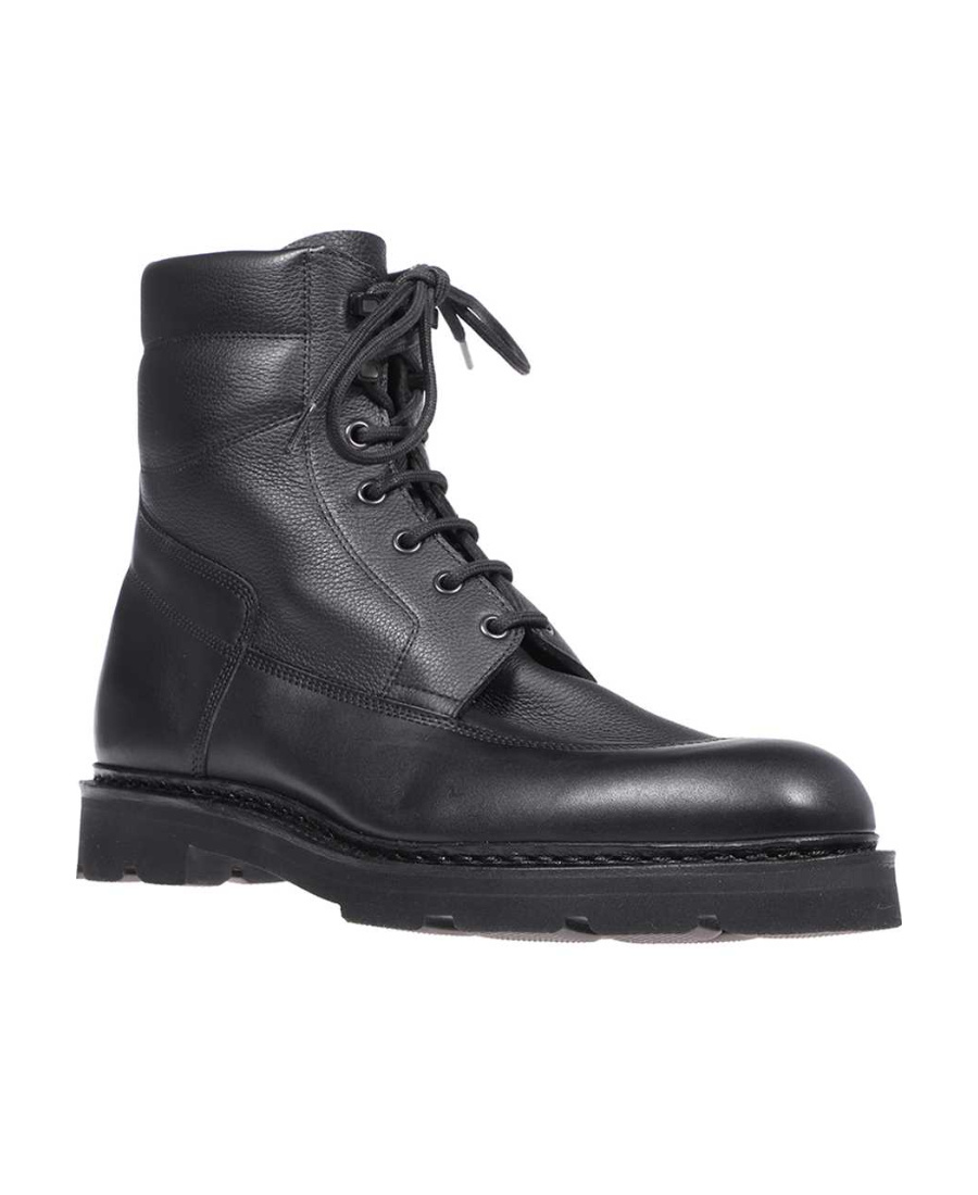 John Lobb Round Head Lace-up Boots In Black