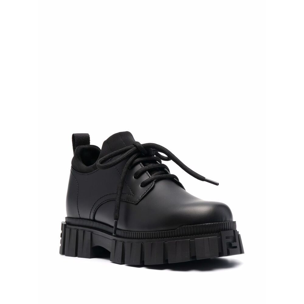 Fendi Force Lugged Plain Toe Oxford Shoes In Black