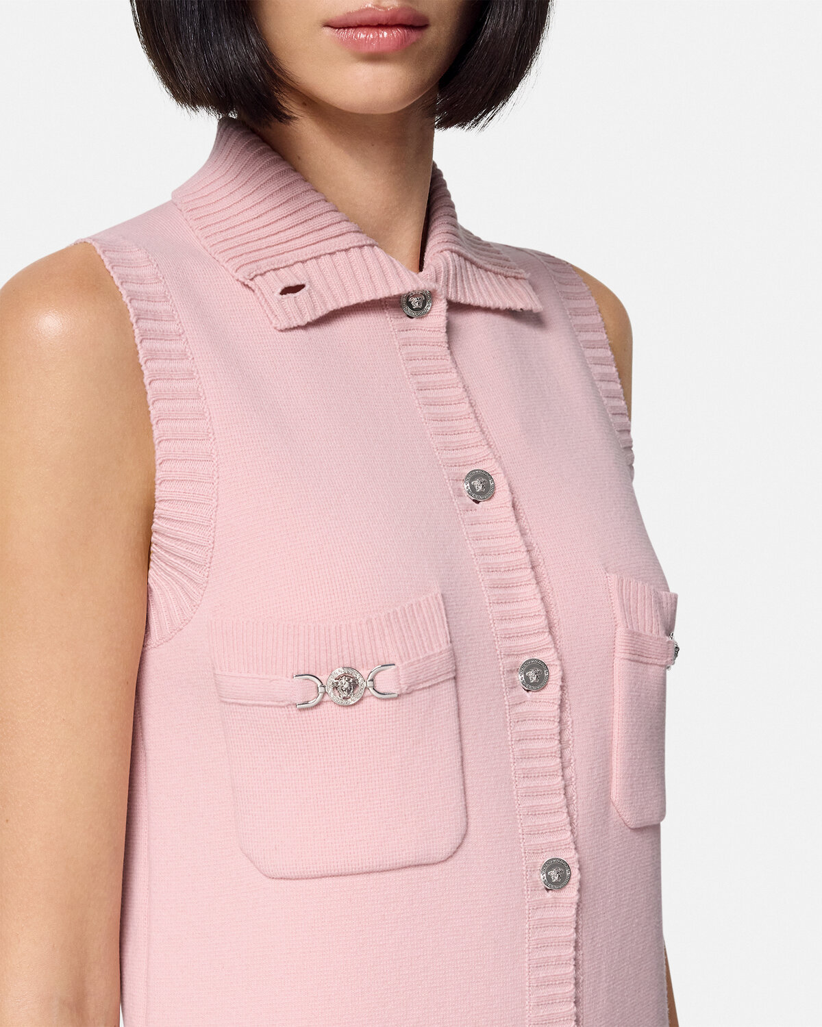 Versace Cashmere-blend Shift Knit Mini Dress In Pink
