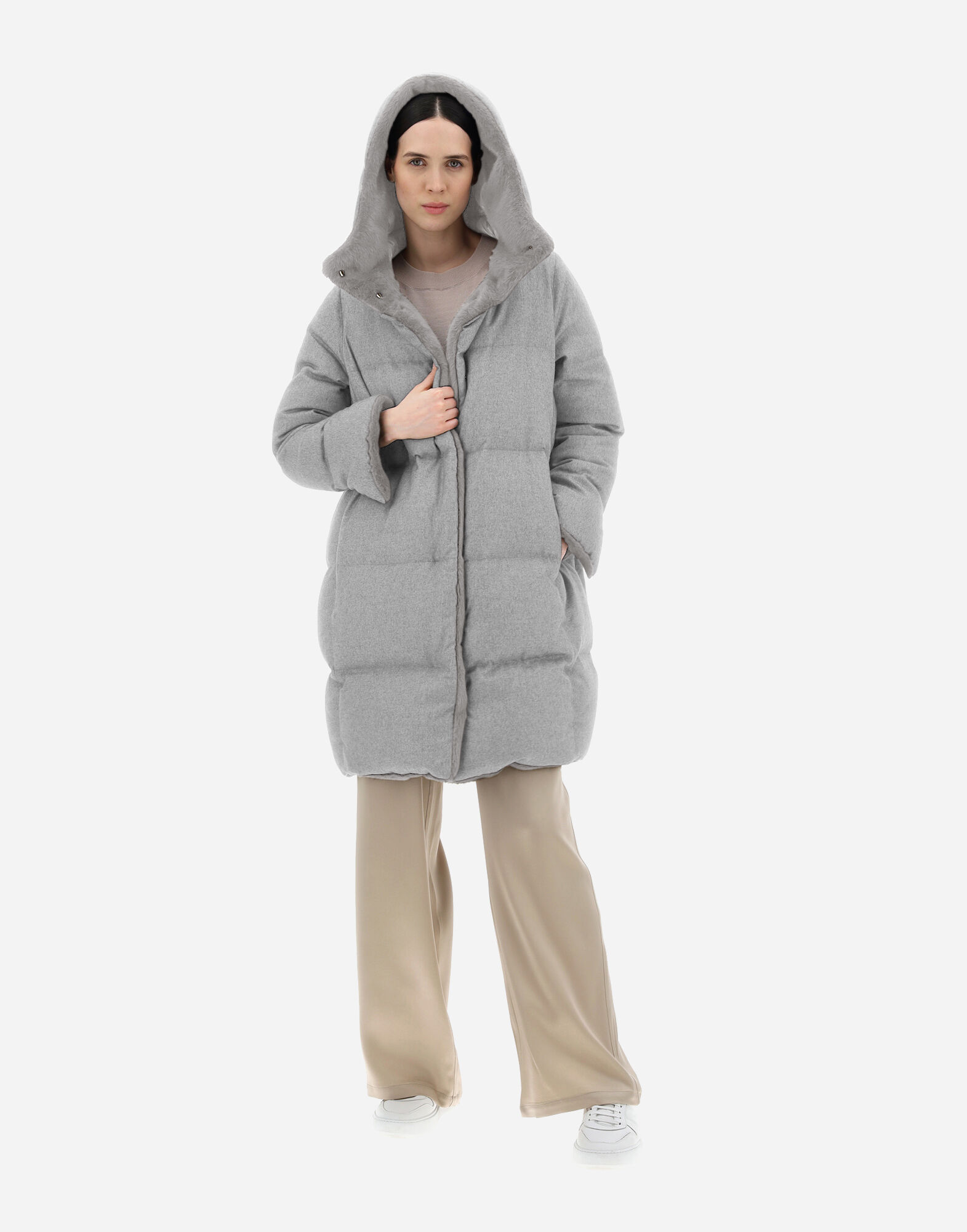 Herno Faux Fur-lined Quilted Coat In Gray