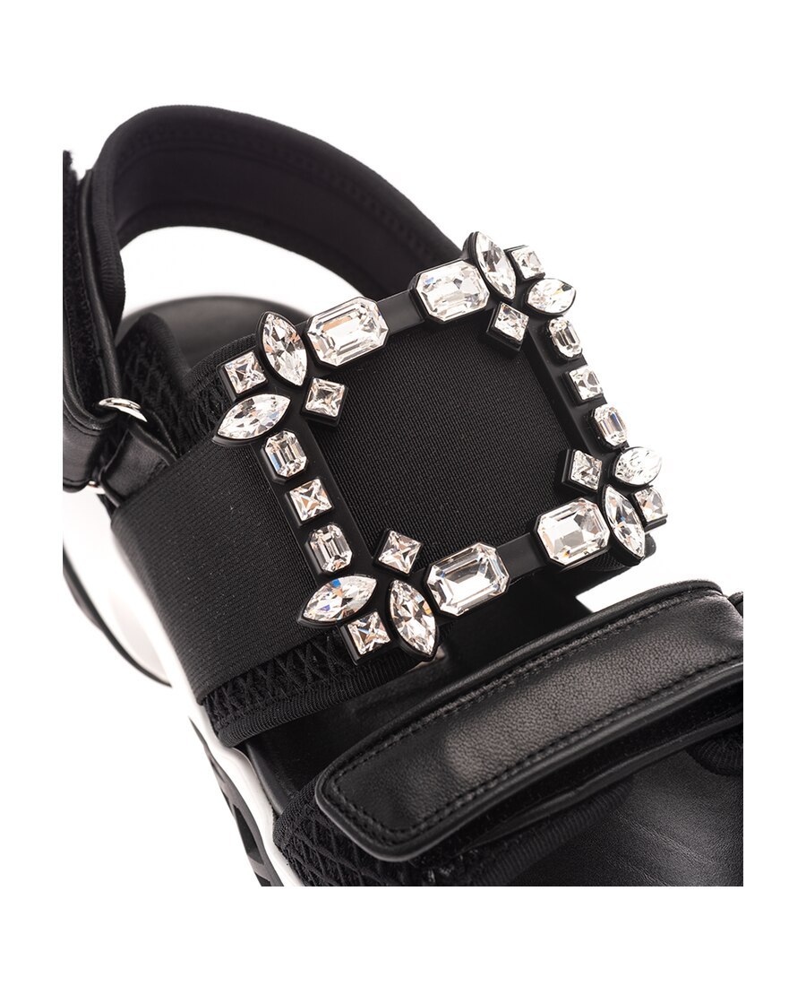 Roger Vivier Viv' Run Embellished Sandals In Black Leather In Black
