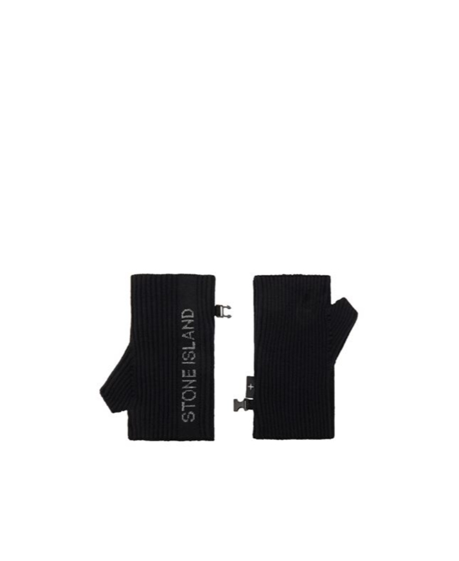 Stone Island Ribbed-knit Fingerless Gloves In Black