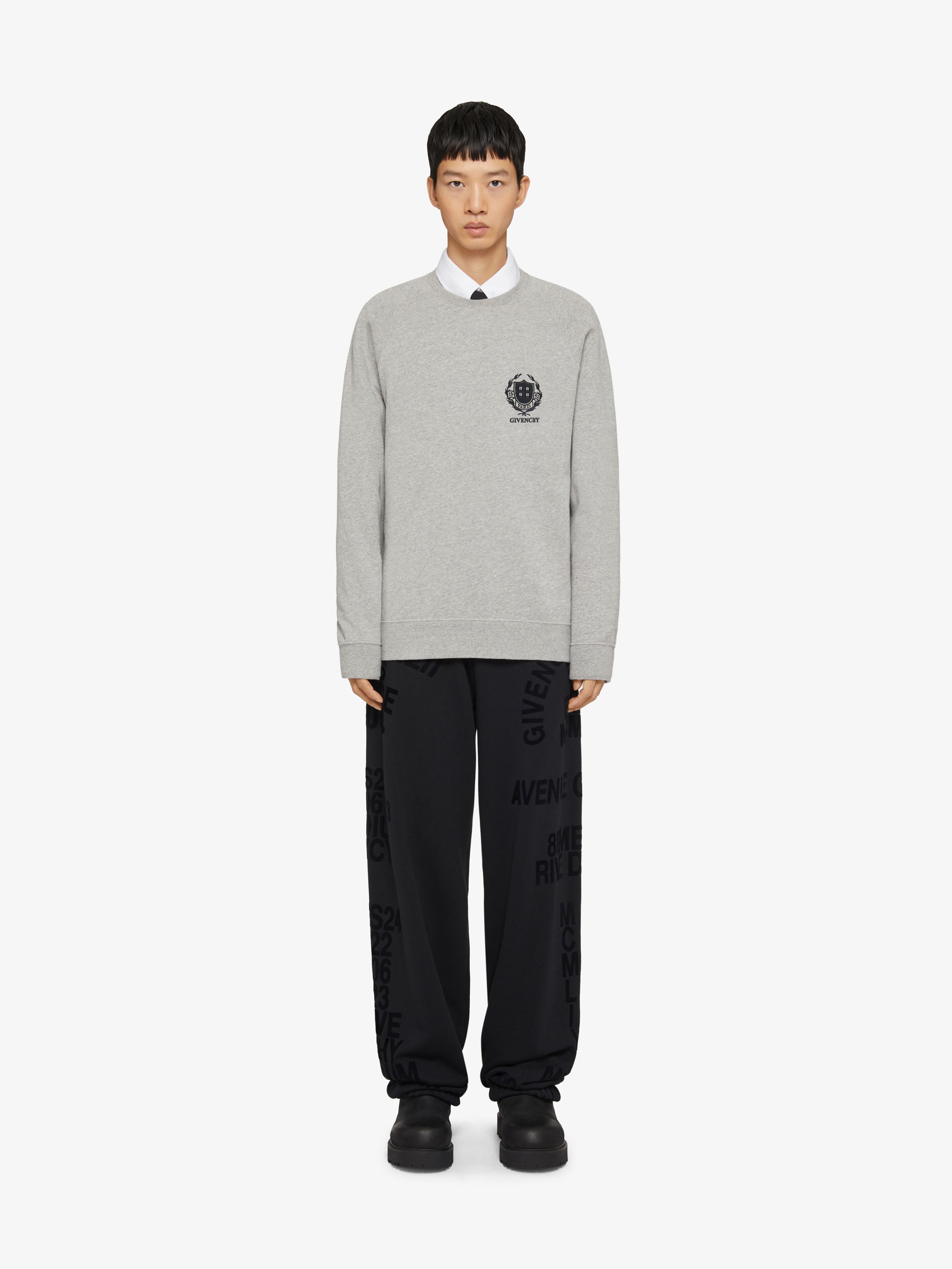 Givenchy Crest Slim Fit Sweatshirt In Fleece In Gray