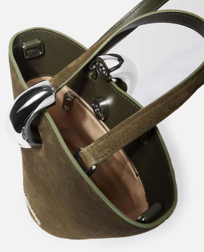 Jacquemus Asymmetric Suede Mini Bucket Bag In Green