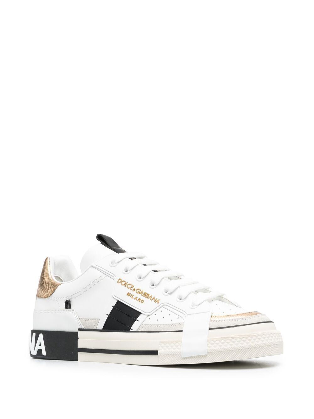 Dolce & Gabbana Custom Leather Sneakers With Metallic Inserts In White