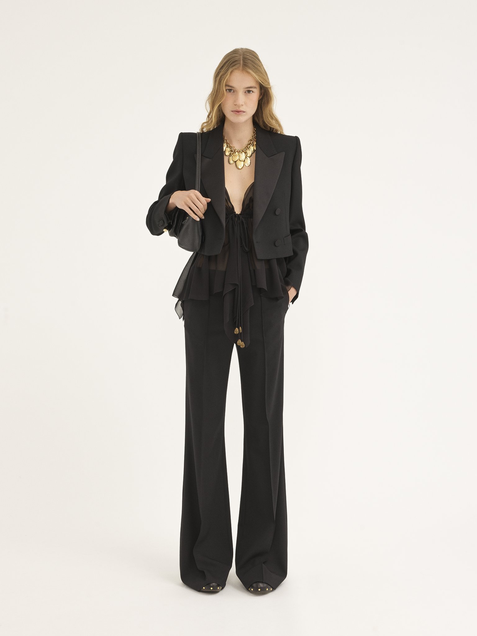 Chloé Black Pants With High Waist And Wide Leg In Viscose Blend Stretch Woman In Black