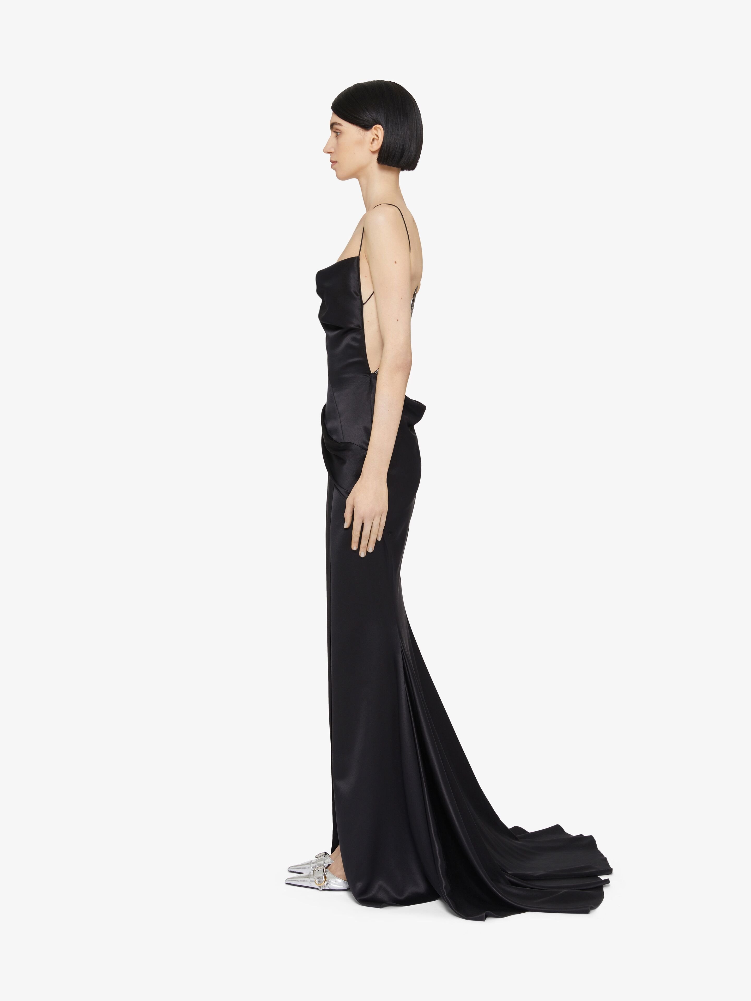 Givenchy Evening Draped Dress In Satin With Crystals In Black