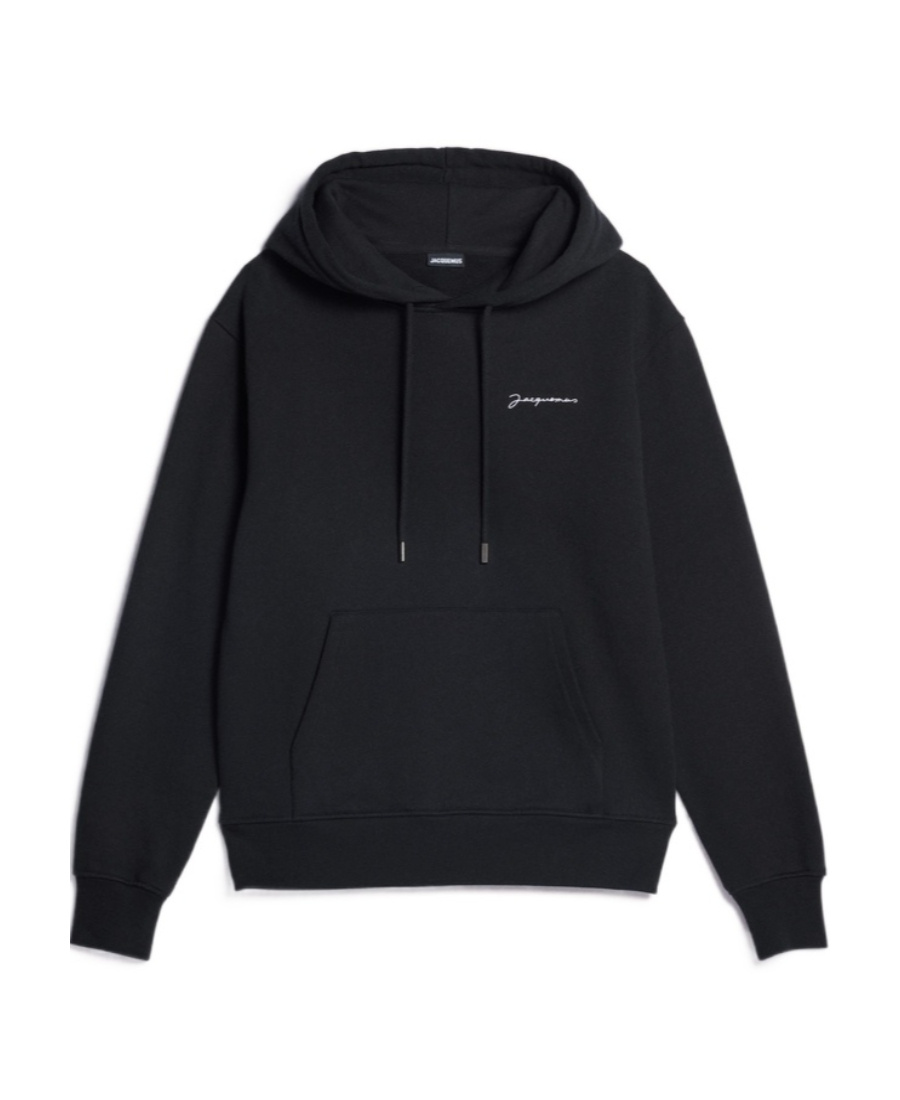 Jacquemus Embroidered Logo Drawstring Hoodie In Blue