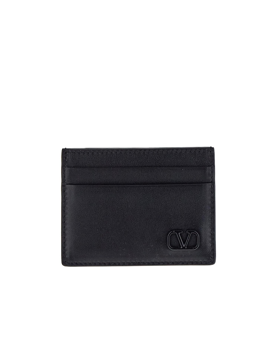 Valentino Logo-plaque Leather Cardholder In Black