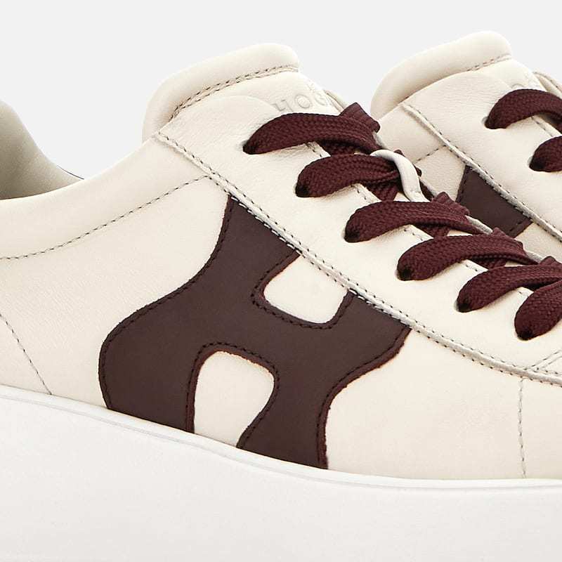 Hogan H564 Ivory Leather Low-top Sneakers In Burgundy