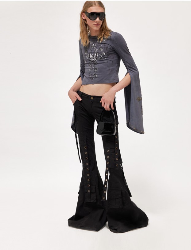 Shop Blumarine Eyelet-detail Flared Trousers In Black