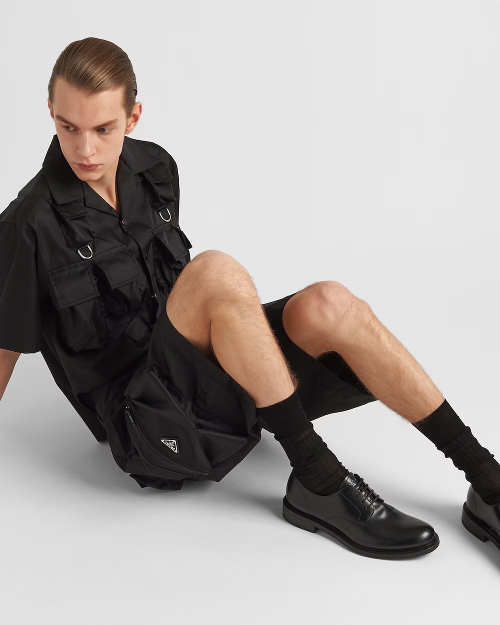 Prada Nylon Short Sleeves Shirt In Black