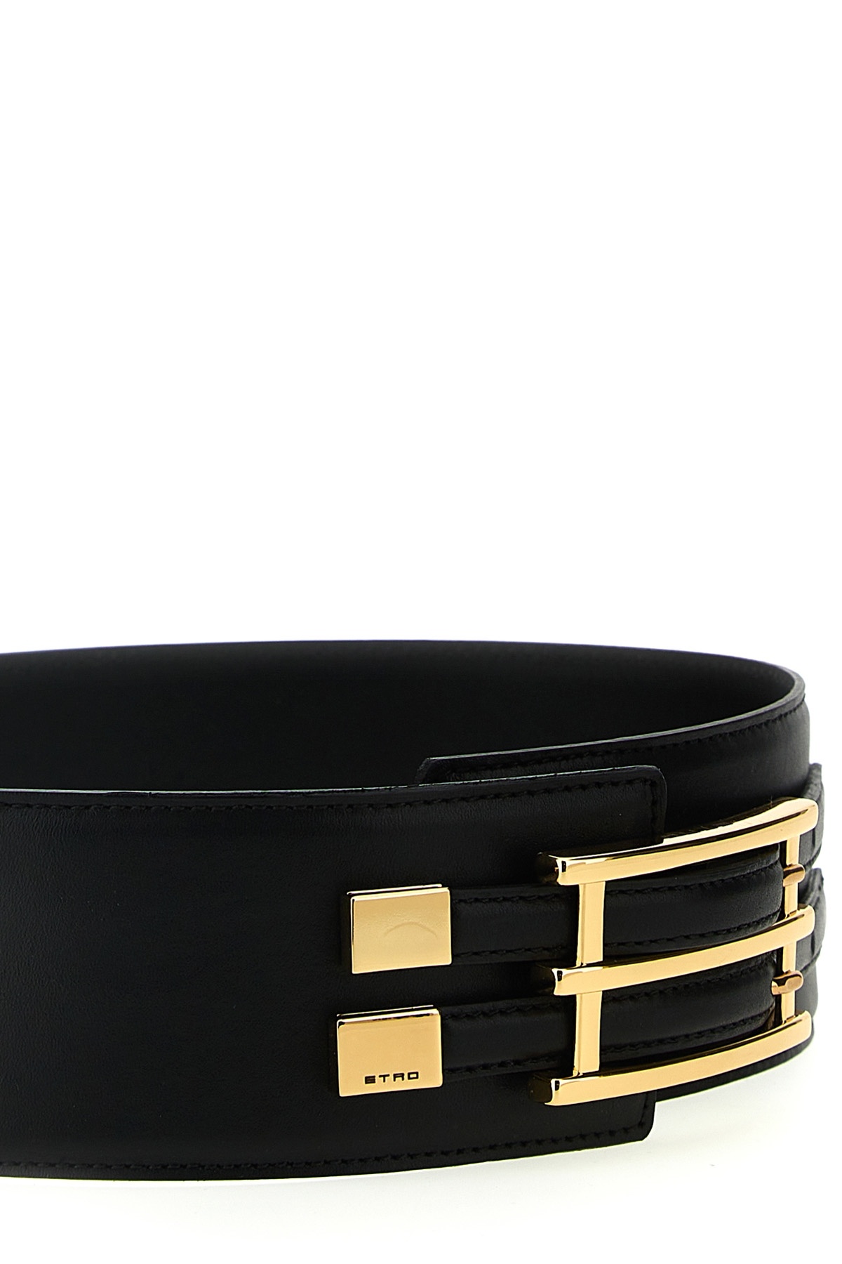 Etro Rectangle-buckle Leather Belt In Black