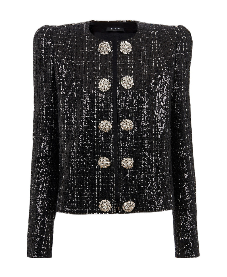 Shop Balmain Glittery Tweed Jacket In Black