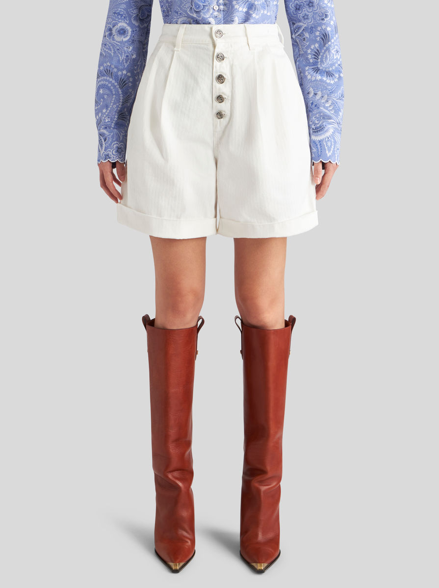 Etro High-waisted Tailored Shorts With Button-up Front In White