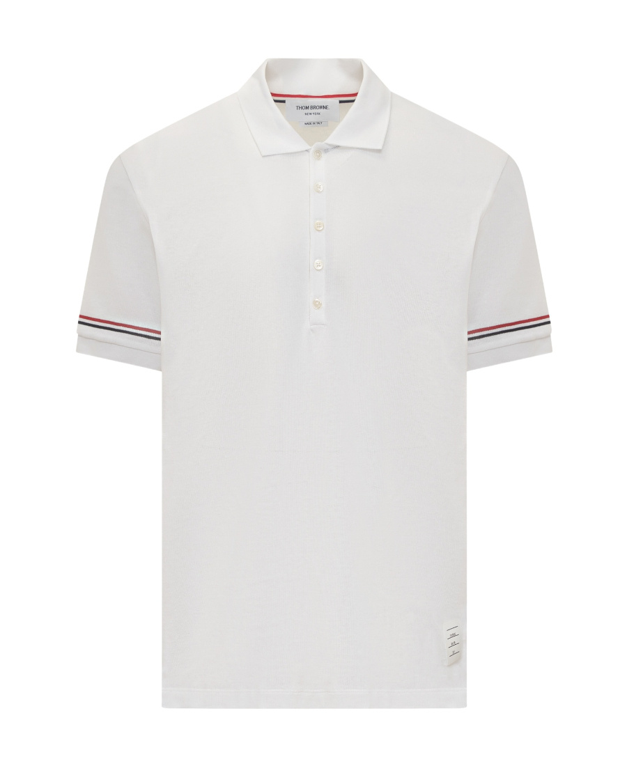 Thom Browne Short-sleeved Navy Polo Shirt With Patch In White