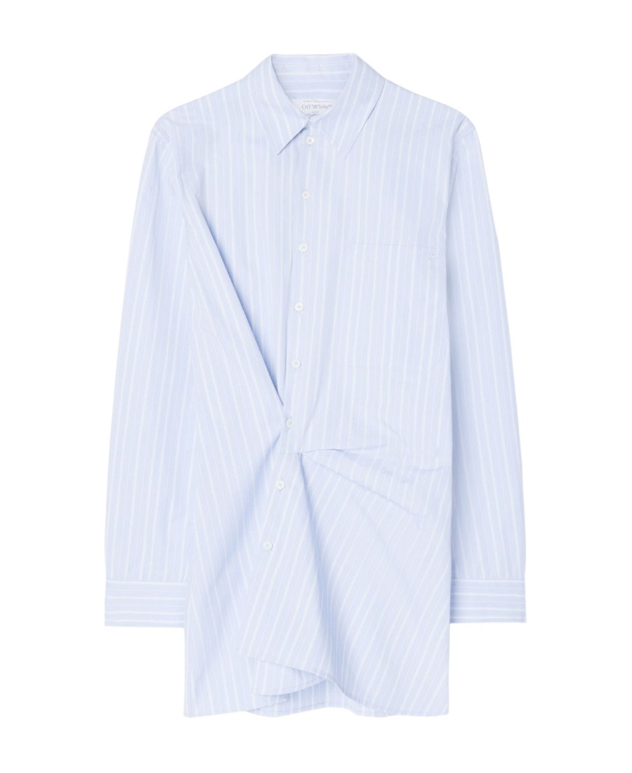 Off-white Striped Cotton-poplin Shirtdress In Blue