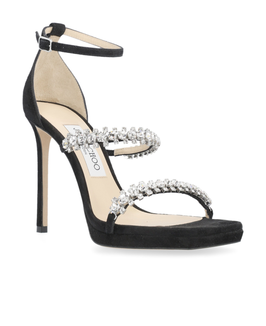 Jimmy Choo Black Bing Sandals With Crustal Embellishment In Leather Woman In Black