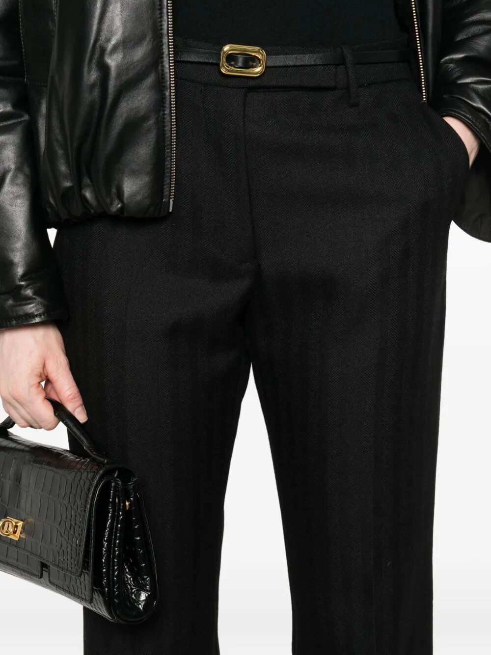 Tom Ford Sharp Herringbone Tailored Straight Leg Trousers Clothing In Black