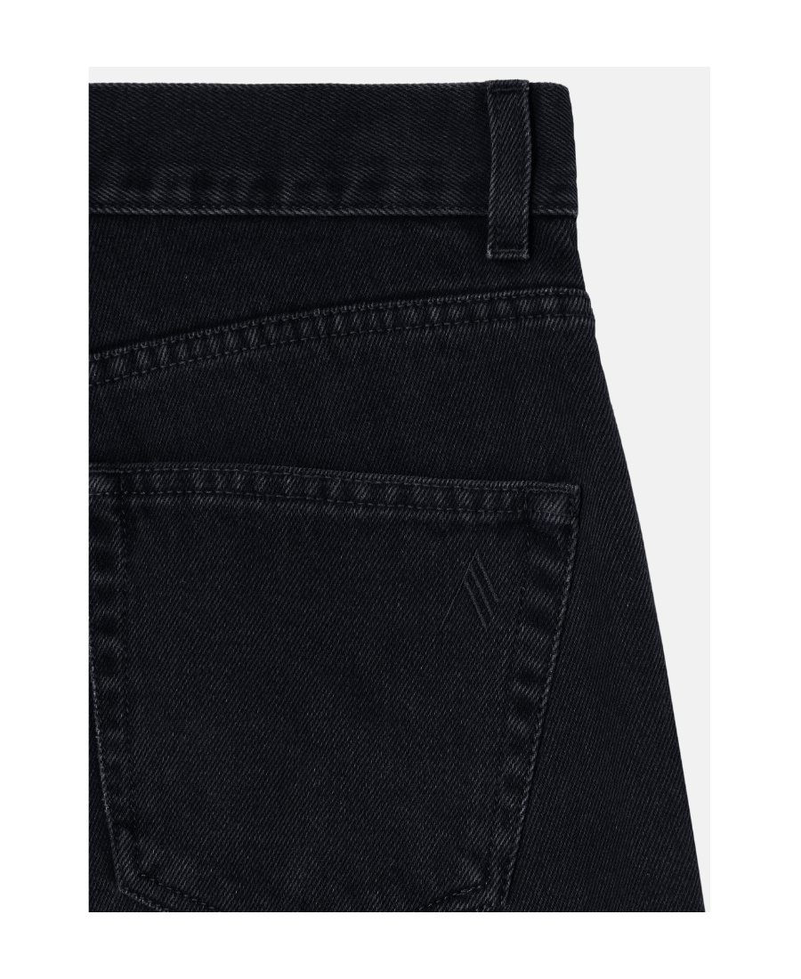 Attico Black Cotton Denim Pants With Logoed Snap Buttons For Women In Black