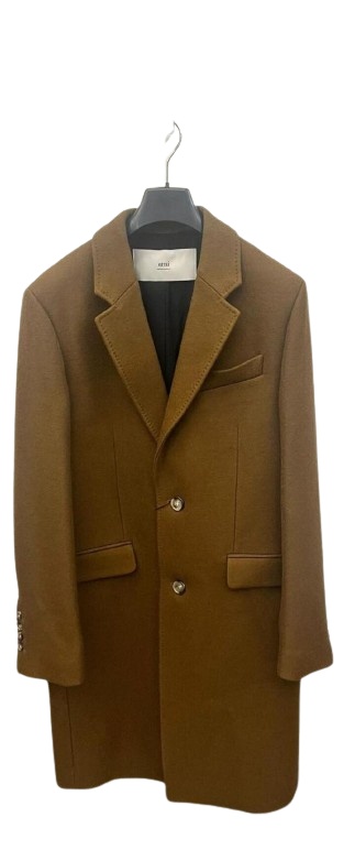 Ami Alexandre Mattiussi Wool Coat With Notch Lapel And Long Sleeves In Brown