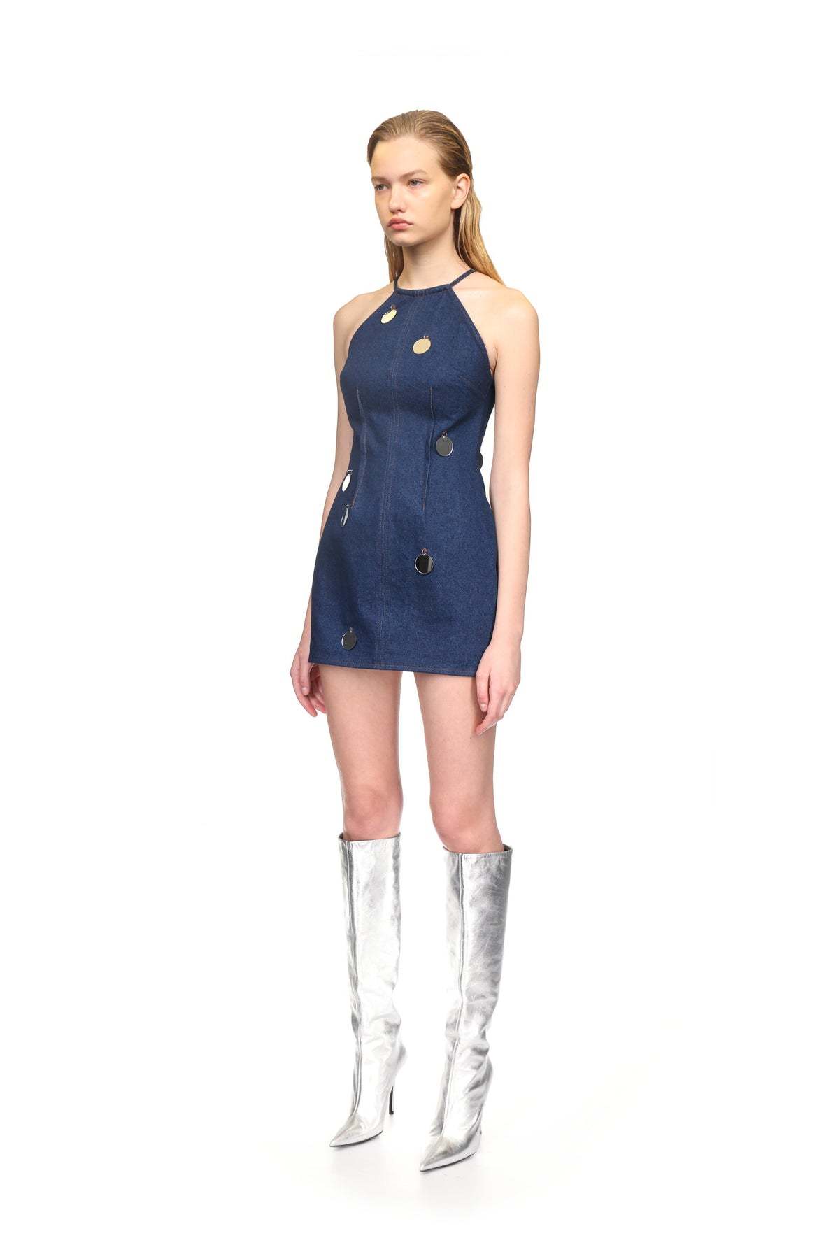 David Koma Mirror Sequin Denim Mini Dress In Blue
