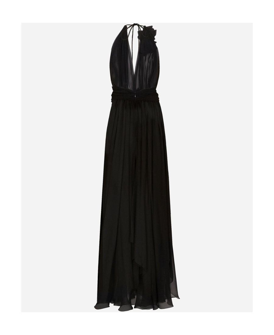 Dolce & Gabbana Long Chiffon Dress With Boning In Black