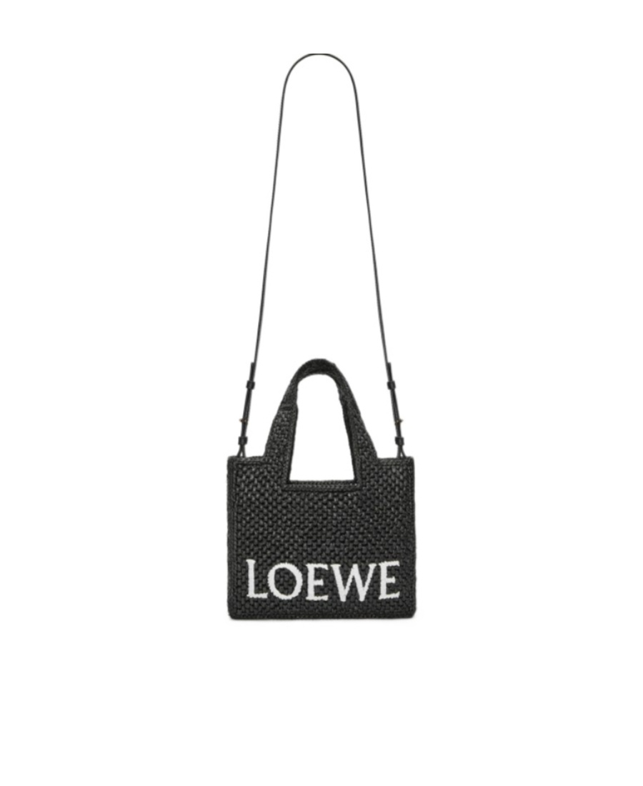 Loewe Logo Medium Tote Bag In Raffia In Black