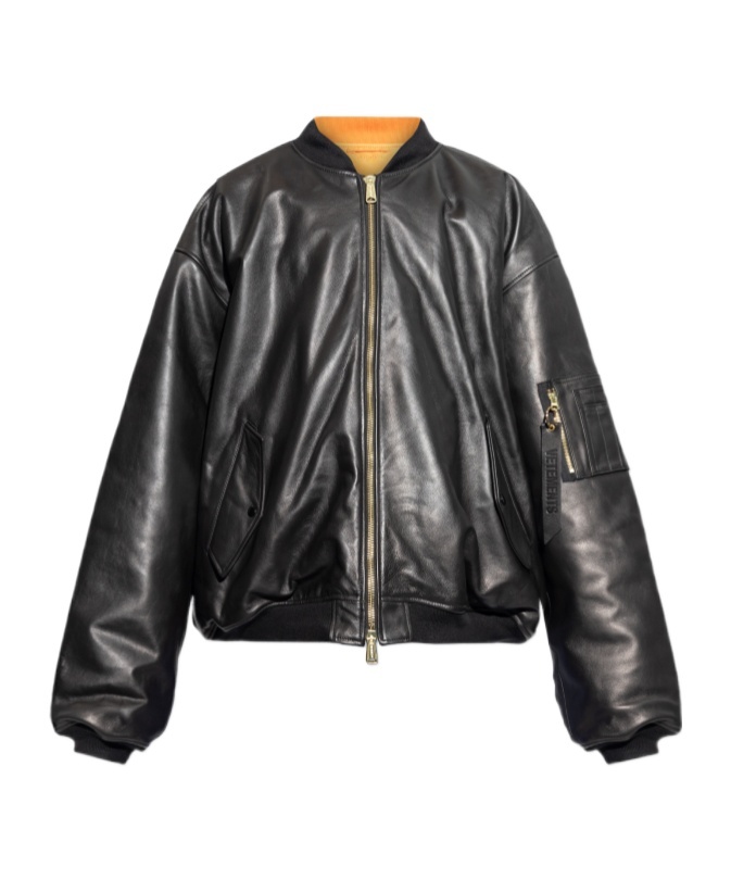 Vetements Long Sleeve Leather Jacket In Black