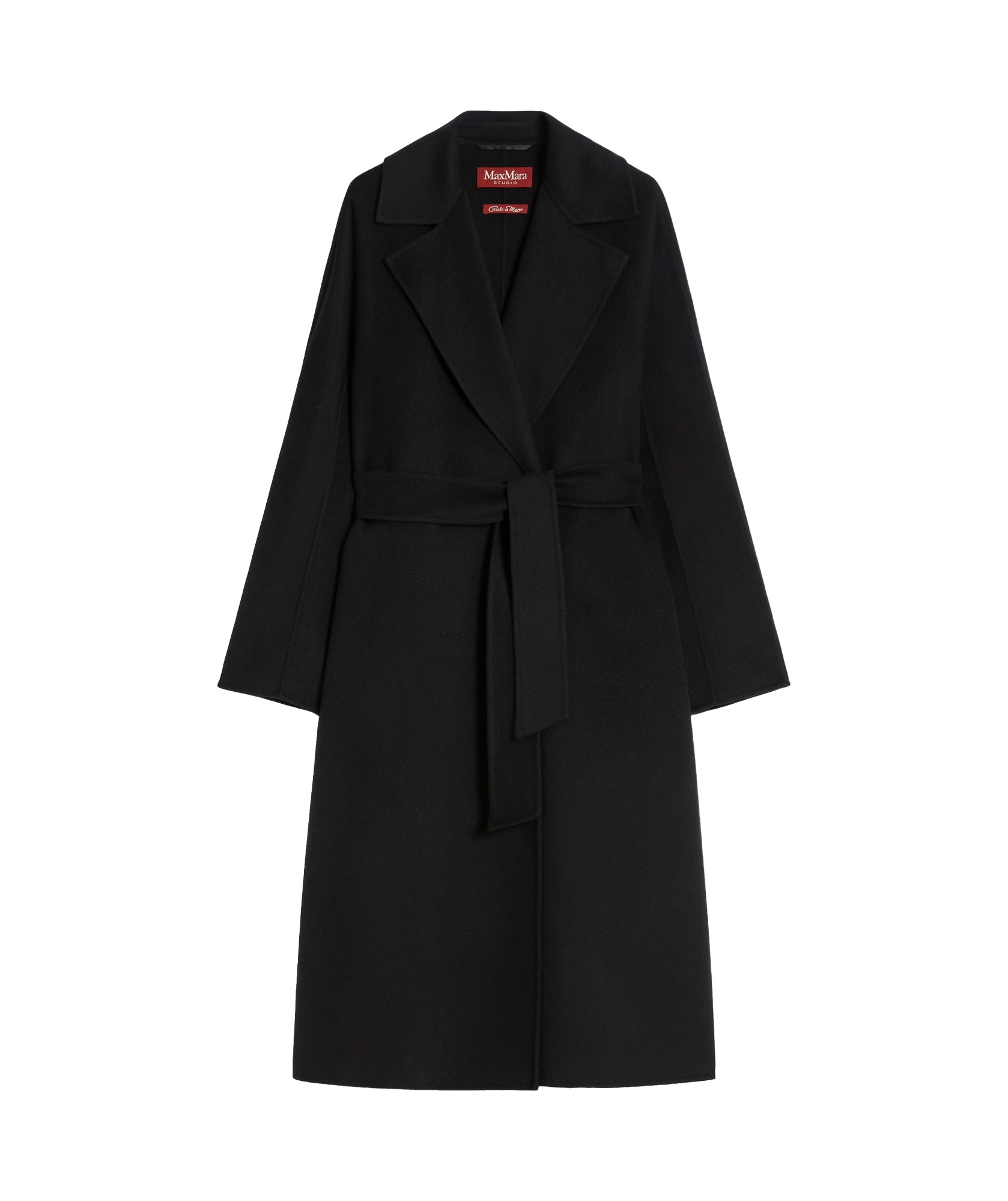 Shop Max Mara Studio Cles Belted Long-sleeved Coat In Black
