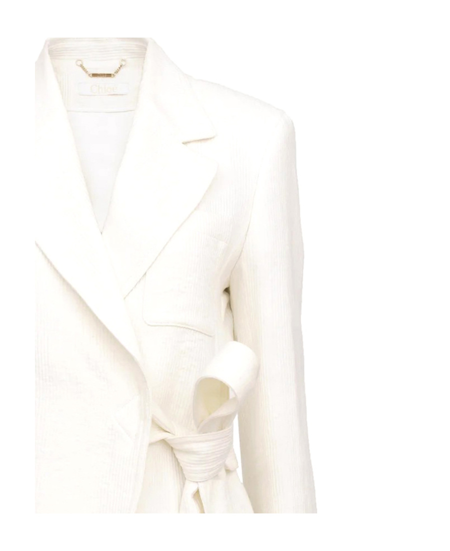 Chloé Chloe Ladies Iconic Milk Double-breasted Belted Blazer Jacket In White