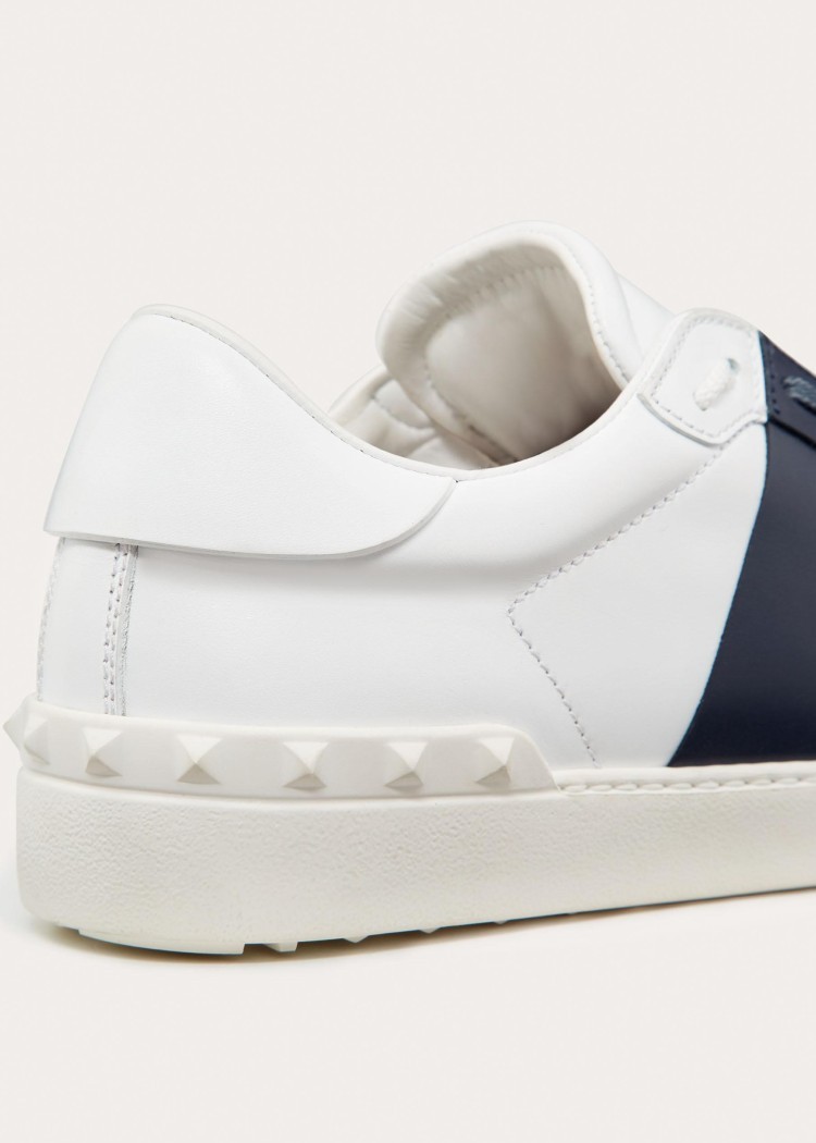 Valentino Garavani Open Leather Sneakers With Contrast Band And Stud Details Shoes In White
