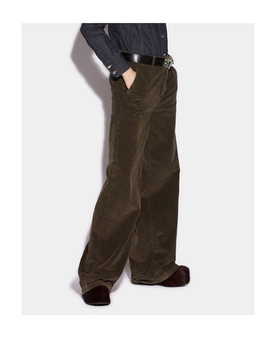 Dsquared2 Wide Leg Corduroy High Waist Trousers In Black