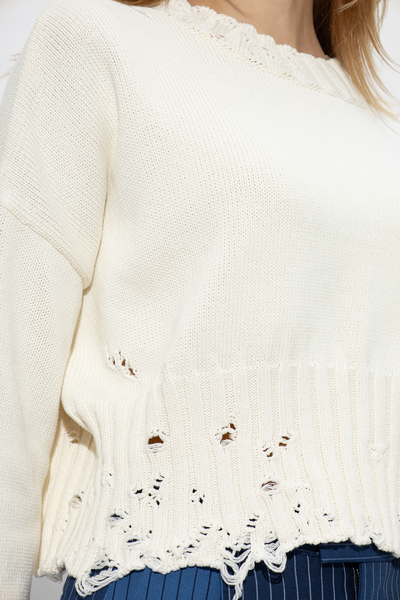 Marni Cropped Distressed Jumper In White