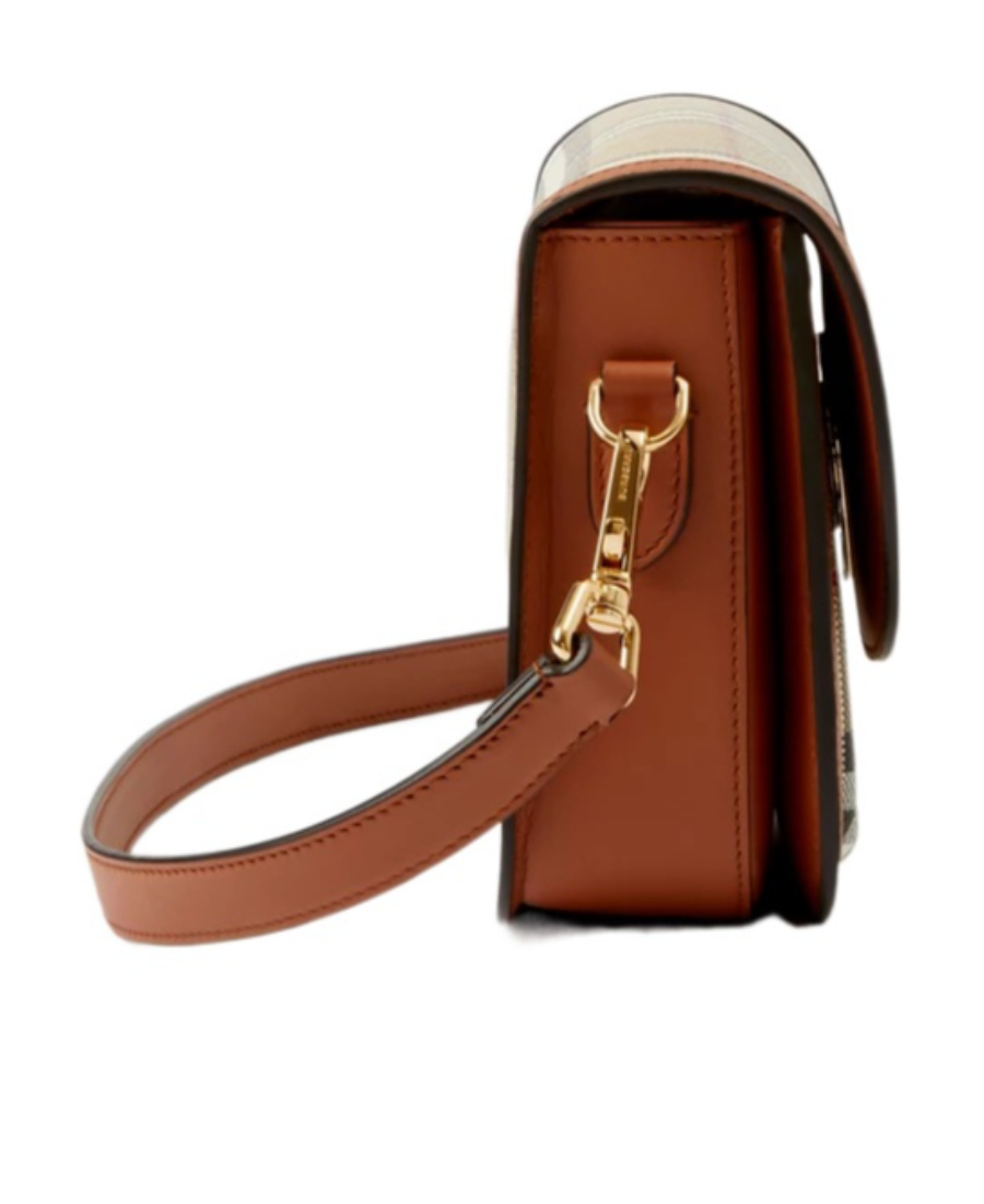 Burberry Woman Printed Canvas Small Elizabeth Shoulder Bag In Brown
